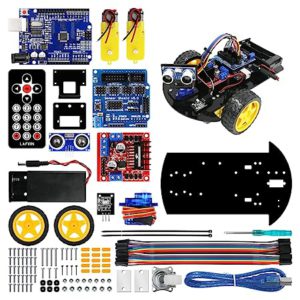LAFVIN Smart Robot Car 2WD Chassis Kit with Ultrasonic Module R3 Board,Remote Compatible with Arduino IDE DIY Kit